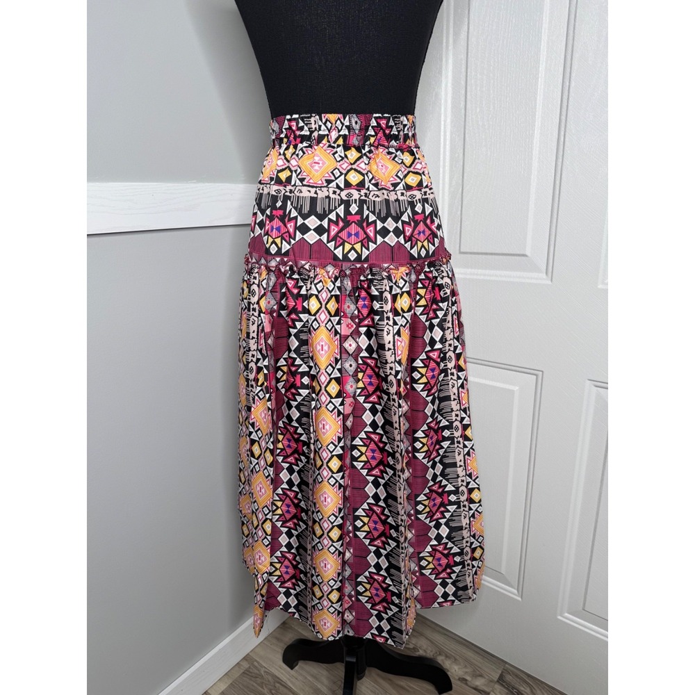 Beulah Boho Print Handkerchief Hem‎ Maxi Skirt -READ- S/M NWT Lined